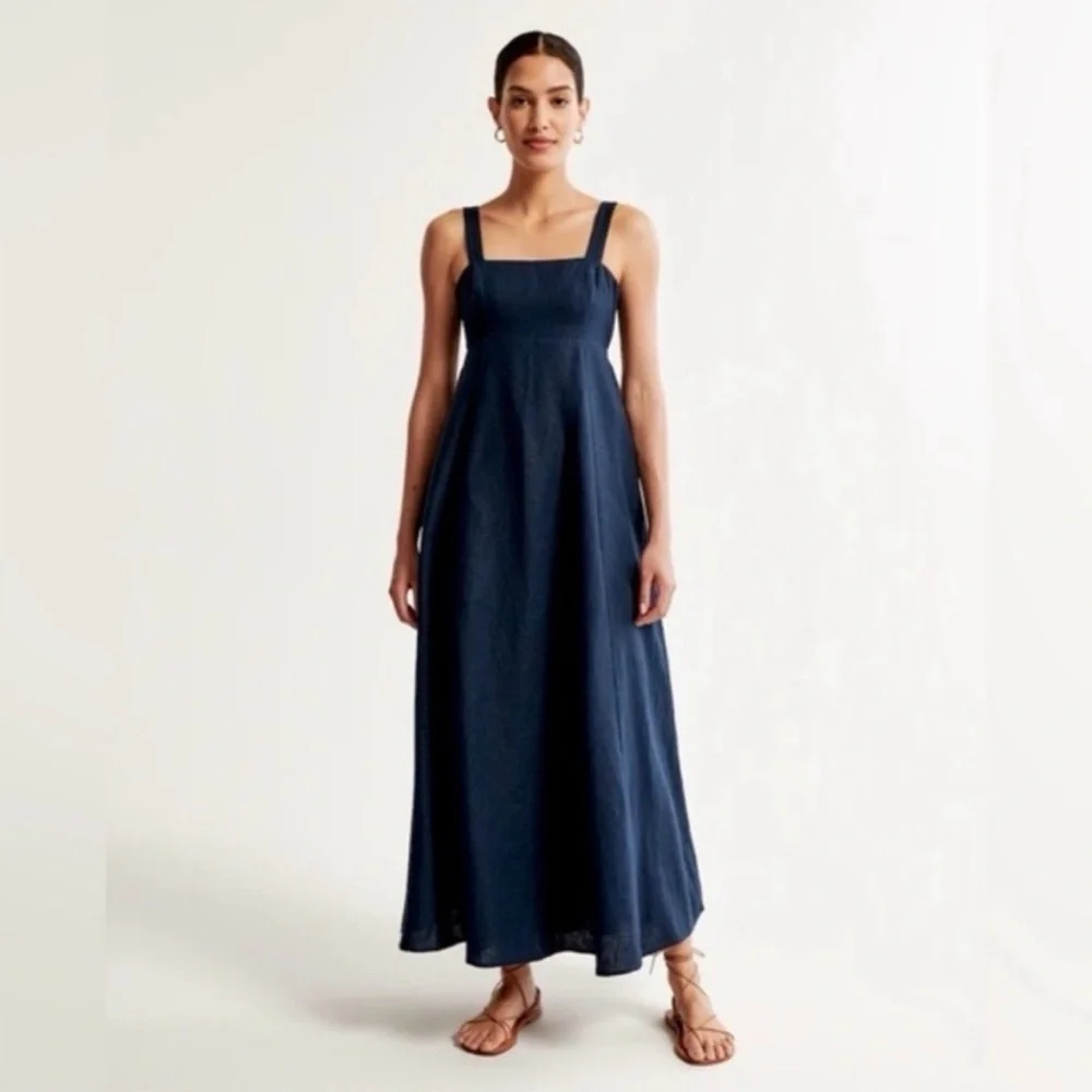 Abercrombie and Fitch Premium Linen Bow Back Maxi Dress